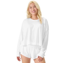 Florence By Mills Women's Long Sleeve Sleep Tee, White, Large