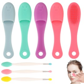 5 PCS Pore Scrubber for Face, 3 PCS Lip Scrub Brush, Pore Cleansing Brush, Nose Scrubber for Blackheads, Gentle Exfoliation, Makeup Skincare Removal, Cleansing and Massage