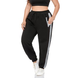 ZERDOCEAN Women's Plus Size Fleece Lined Sweatpants Warm Fleece Joggers Active Pants Black-Gray Stripe 3X