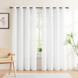 Treatmentex Small Sheer White Window Curtains for Living Room 54 inches Long Linen Look Light Filtering Privacy Semi Sheer Window Curtain Set for Bedroom Office 54”w 2 Panels Grommet Top