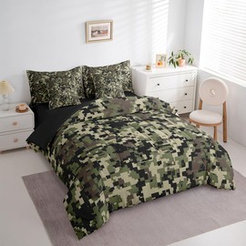 jejeloiu Light Green Camouflage Comforter Set with Sheets for Kids Camo Bed in a Bag Queen Size Military Style Vintage Abstract Geometric Disruptive Pattern 7 Pieces Bedding Set Bedroom Decor Soft