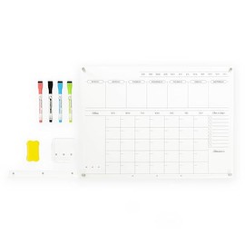Acrylic Calendar for Wall - 24x18” Acrylic Wall Calendar, Acrylic Dry Erase Calender, Clear Calendar for Wall, Includes Magnetic Pen & Tray Holders