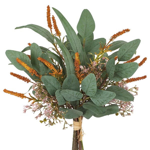 Fall Artificial Eucalyptus Bouquet with Orange Sage Leaves – Autumn
