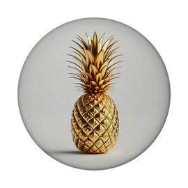 Golden Pineapple on White Background Magnet Round with Bottle Opener Round Tropical Luxury Fruit Exotic Fruit Shiny Metallic Design
