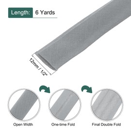 MECCANIXITY 1/2 Inch Double Fold Bias Tape Continuous Bulk Cotton Bias Tape for Sewing Seaming Quilting Hemming Binding Crafts (White Gray 6 Yards)