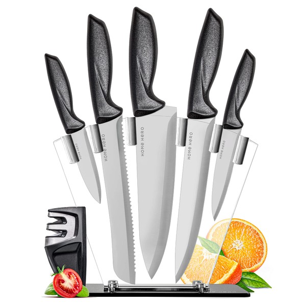 Home Hero Kitchen Knife Set, Chef Knife Set & Kitchen Utility Knives - Ultra-Sharp High Carbon Stainless Steel Knives with Ergonomic Handles (7 Pc Set, Silver)