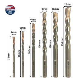 BULLITT 6 Pcs Masonry Drill Bits, PGM Certificated Concrete Drill Bit Sets, Industrial Strength Tile Drill Bits Set for Concrete,Masonry,Block,Brick and Stone（Ø4/5/6/8/10/12mm）