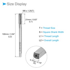 CoCud Thread Milling Taps, Metric M8 x 1.25 Thread H2, High Speed Steel Machine 3 Straight Flutes Screw Threading Tool - (Applications: for Tapping Drilling Machine), 1-Piece