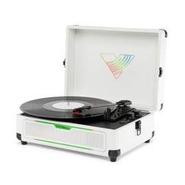 Victrola Journey Glow – Illuminated Suitcase Record Player – 18 RGB Light Effects, Stereo Speakers with Enhanced Bass, Bluetooth Streaming, (White)