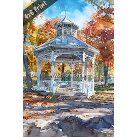 Historic park with colonial-style gazebo watercolor Art 4x6 Print