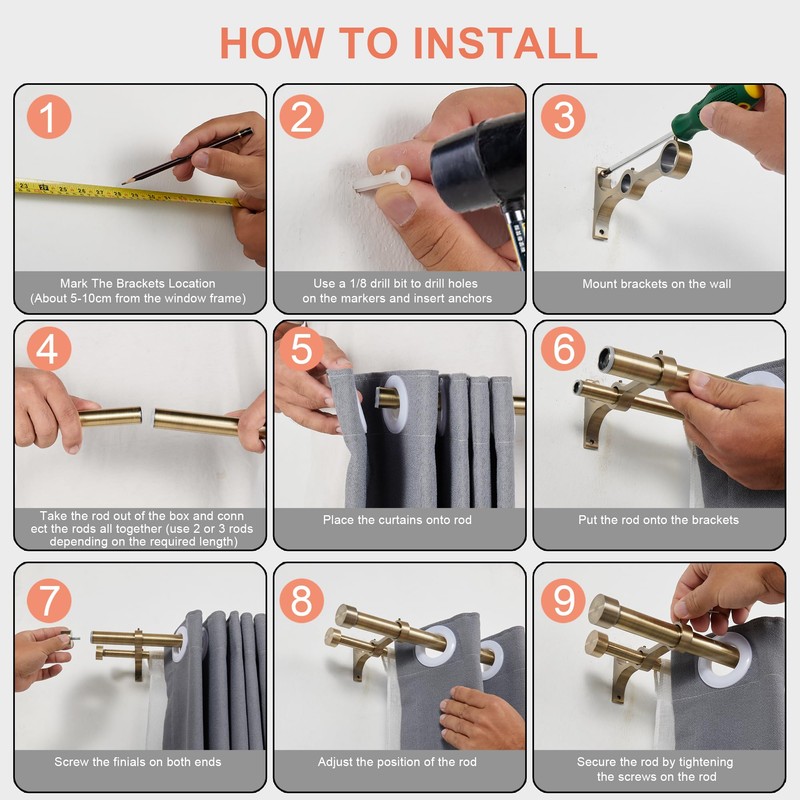 Lwiiom Double Curtain Rods with Aluminum End Cap and Full