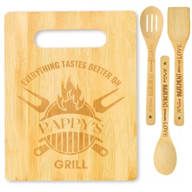 INNObeta Bamboo Cutting Board for Grandpa, Chopping Kitchen Cooking Board for Father's Day, Christmas, 11.41"x 8.66", Everything tastes better on Pappy's grill - Pappy Gifts