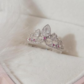 SHANKAM Crown Ring Rhinestone Girl, Princess Ring, Cartoon Crown Ring, Children's Ring Adjustable, Metal