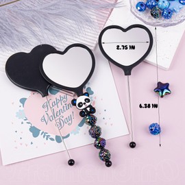 Framendino, 10 Pack Beadable Heart Travel Makeup Mirrors with Blank Bar Handheld for DIY Jewelry Making Black