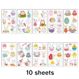 RUIOMII Pack of 10 Easter tattoos with luminous effect, waterproof rabbit, egg, chick and Easter egg designs, funny party items for Easter parties