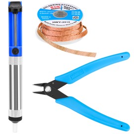 Solder Sucker Desoldering Pump, Desoldering Wick, Micro Shear Wire Cutter Pliers, 3 PCS Solder Removal Tool Set, Soldering Iron Assist Accessories DIY Kit