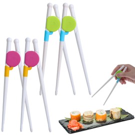 4Pairs Kids Training Chopsticks, Reusable Practice Kids Chopsticks for Children Toddler Beginners, Right Or Left Handed(Green, Rose Red)