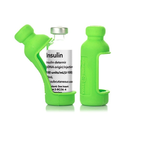 VIAL SAFE Insulin Bottle Protector Case/Sleeve for Diabetes, Never Risk Breaking Your Insulin Vial, Reusable, Durable, Flexible Silicone Protective Sleeve, 2-Pack (Size Tall), Light Green