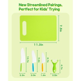 Kids Knife Set, 5 Pieces Montessori Kitchen Tools for Toddlers' Real Cooking, Kids Safe Kitchen Cooking and Baking Knife Set with Peeler, Cutting Board for Sandwich Bread Vegetable Fruit Present