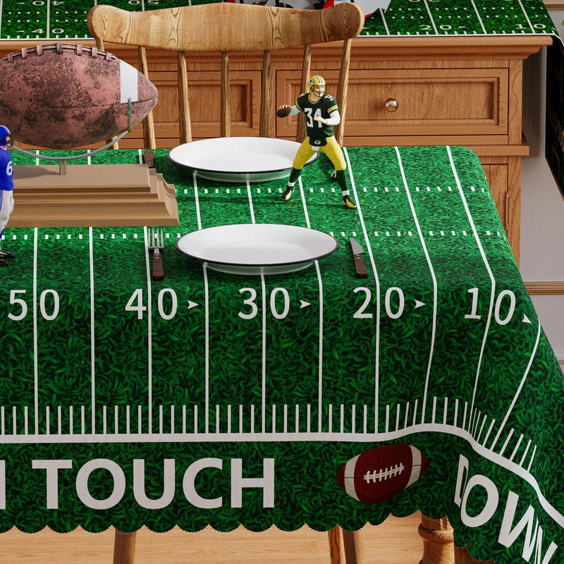Siilues Football Tablecloth Rectangle 60X104 Inch, Washable Green Grass Touch