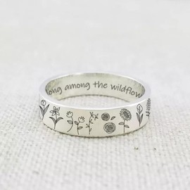 HUASAI Sunflower Ring for Women Anxiety Rings Vintage Wildflowers Band Silver Floral Ring Inspirational Gifts Christmas Gifts Stocking Stuffers
