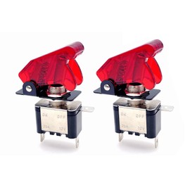 JZK 2x Toggle Switch SPST ON/OFF 3 Pin Red LED Light 12V 20A Heavy Duty Metal Rocker Toggle Switch Flick Flip with Red Cap
