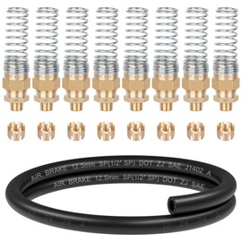 Dazakoot Air Brake Hose End Fitting, DOT Brass 3/8” Hose x 1/2” Male Air Brake Hose Connector with 5FT 3/8” Air Brake Hose, Air Brake Hose Fittings Kit - 8 Pack Brake Hose End Fitting & Sleeve Tubes