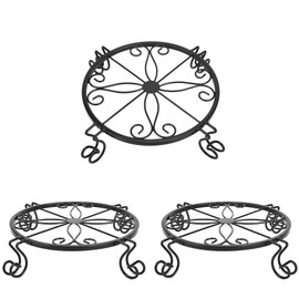 TENRIOS Metal Plant Stands Set for Flower Pot Heavy Duty Potted Holder Indoor Outdoor Rustproof Iron Garden Container Round Supports Rack for Planter 3 Pack (Round)