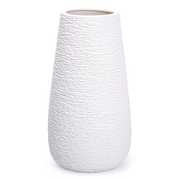 D'vine Dev 12 Inch Textured White Elegant Oval Ceramic Vase