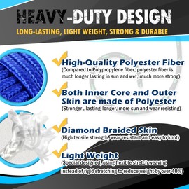 PerkHomy 90 ft 1/4 inch (7mm) Nylon Poly Rope Flag Pole Polypropylene Clothes Line Camping Utility Good for Tie Pull Swing Climb Knot (Gold (Blue&Red))