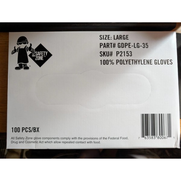 The Safety Zone Polyethylene Gloves Latex Free 100 Gloves -