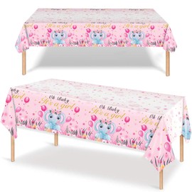 2Pcs Baby Pink Elephant Plastic Table Cloth,137*274 Rectangle Dinner Table Cloth for Baby Boy Girl Gender Reveal Party Supplies Cute Pink Elephant Table Cover for Baby Shower Birthday Party