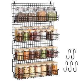X-cosrack Spice Rack Organizer Wall Mounted 4 Tier Stackable Black Wire Hanging Spice Rack Storage Rack, Great for Kitchen and Food Storage Room Storing Spices Household Supplies