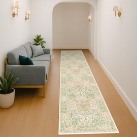 Washable Beige Green 2x10 Runner Rug for Hallway Kitchen Entryway Laundry Room, Non-Slip Stain Resistant Long Floor Mat, Vintage Floral Aethestic Design (Beige Green 2x10)