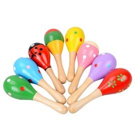 Toyvian Wooden Maracas Sand Hammer Baby Music Rattles Shaker Early Education Instrument Toy for Babies Kids Children(Random Color Pattern) 5pcs