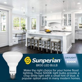 SUNPERIAN 6 Pack BR30 LED Bulb, 8.5W=65W, 5000K Daylight, 800 Lumens, Dimmable Flood Light Bulbs for Recessed Cans, Enclosed Fixture Rated, Damp Rated, UL Listed, E26 Standard Base