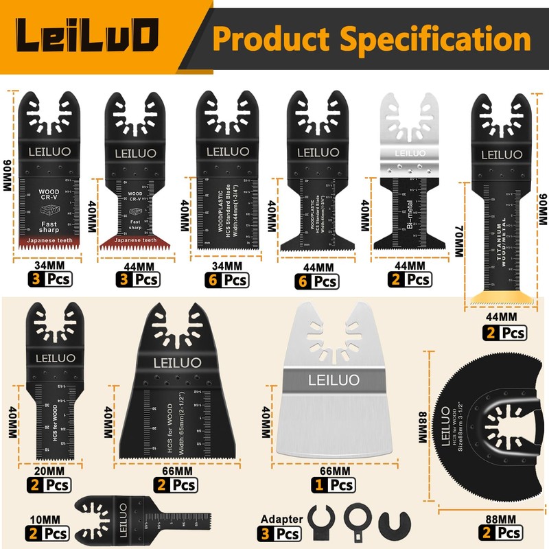 LEILUO 116 Pcs Multitool Blade Kits Cutting and Sandpaper Oscillating