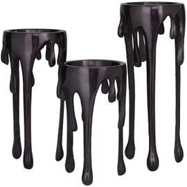 CosmoLiving by Cosmopolitan Aluminum Metal Decorative Candle Holder Pillar Candle Stand with Dripping Melting Designed Legs, Set of 3 Candlestick Holder 12", 10", 8"H, Black