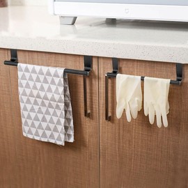 STOUCLA Door Towel Holder Kitchen Tea Towel Holder Door Hook Rack Door Towel Holder for Bathroom Bedroom 23cm Black