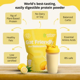 Fodmap Foods Certified Protein Shake Powder Meal Replacement – Gut Friendly 16g Plant Based Protein, Low Fermentation, Gluten-Free High Protein Meal Replacement Shake Powder | 25 Servings 44.1oz