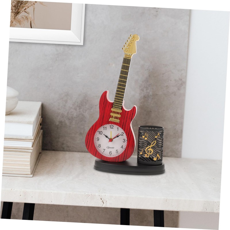 Levemolo Lifelike Violin Clock with Pen Holder Decorative Desktop Clock