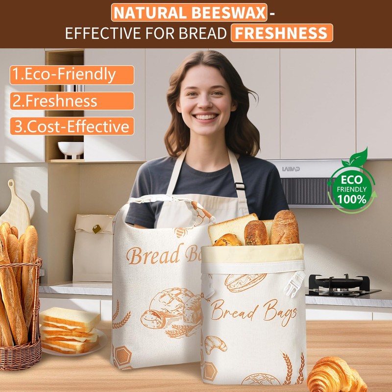 Beeswax Bread Bags for Sourdough(2 Pack), Bread Bags for HomemadeBread,