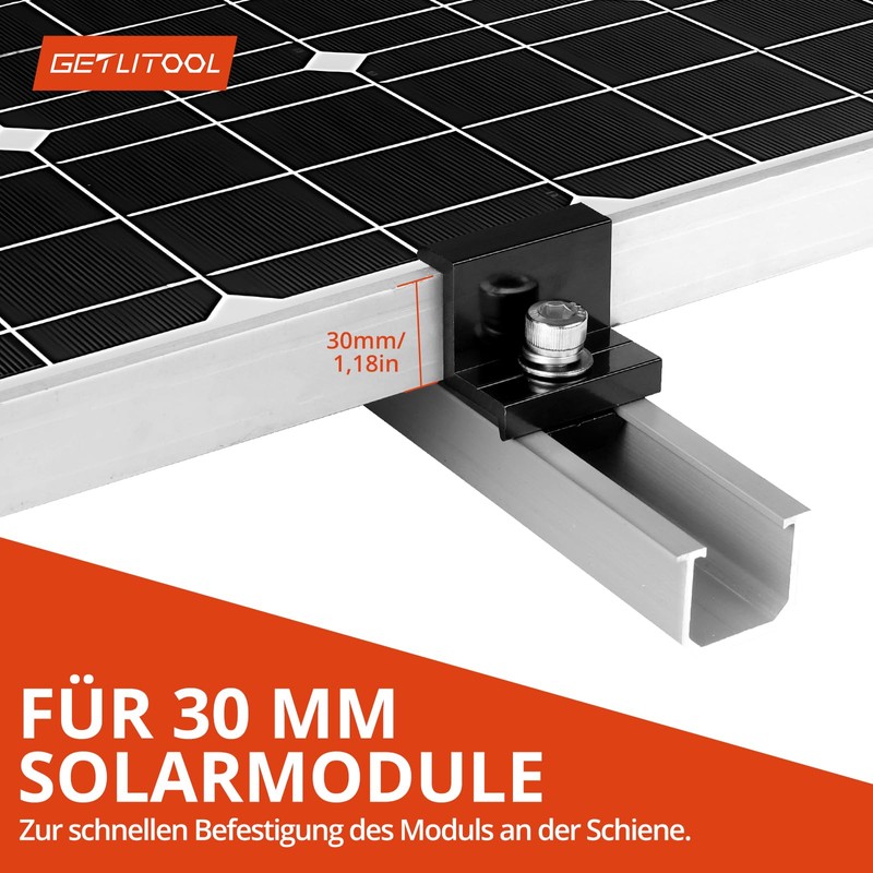 GETLITOOL 10 x Solar Module Clamps 30 mm, Black, 6