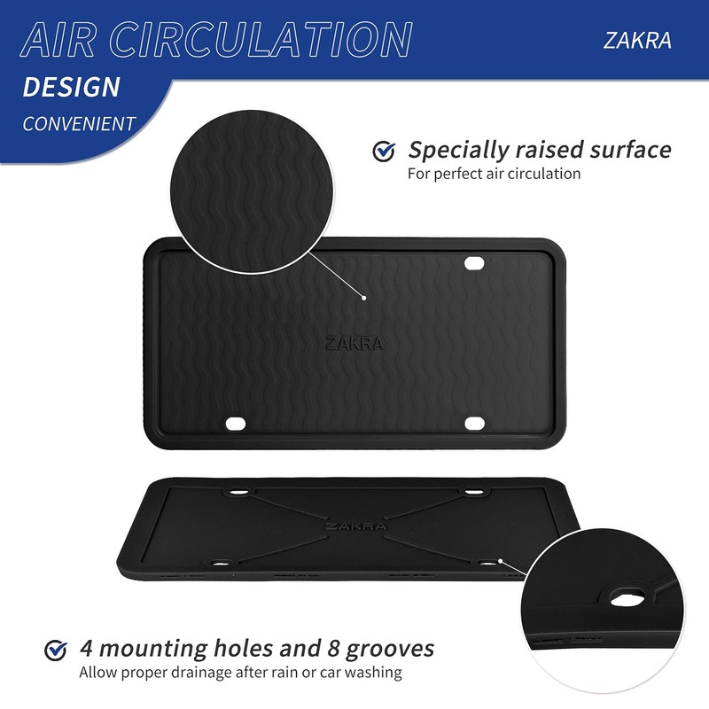ZAKRA License Plate Frames,2 Pack Silicone License Plate Frames,Premium Silicone