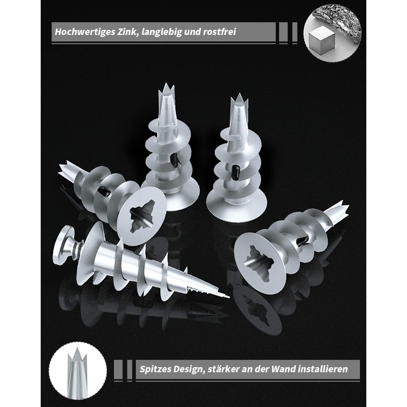 Pack of 100 Plasterboard Anchors and Rounded Head Screws for