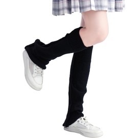 HeyToo Leg Warmers for Women Winter Women's Leg Warmers Fashion Knit Leg Warmers Women's Solid Rib Knit Leg Warmers Horn Black