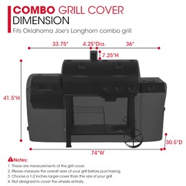 Unicook Heavy Duty Waterproof Offset Smoker Cover, Compatible with Oklahoma Joe's Longhorn Combo Grill, Outdoor Fade Resistant Charcoal/Smoker/Gas Combo BBQ Grill Cover, Black