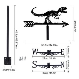 SUPERDANT Dinosaur Weather Vane Dinosaur Fossils Weathervane Black Metal Weathercock Garden Art Decor Roof Decorative Wind Direction for Yard Farmhouse Barn Sheds Patio Outdoor Decoration