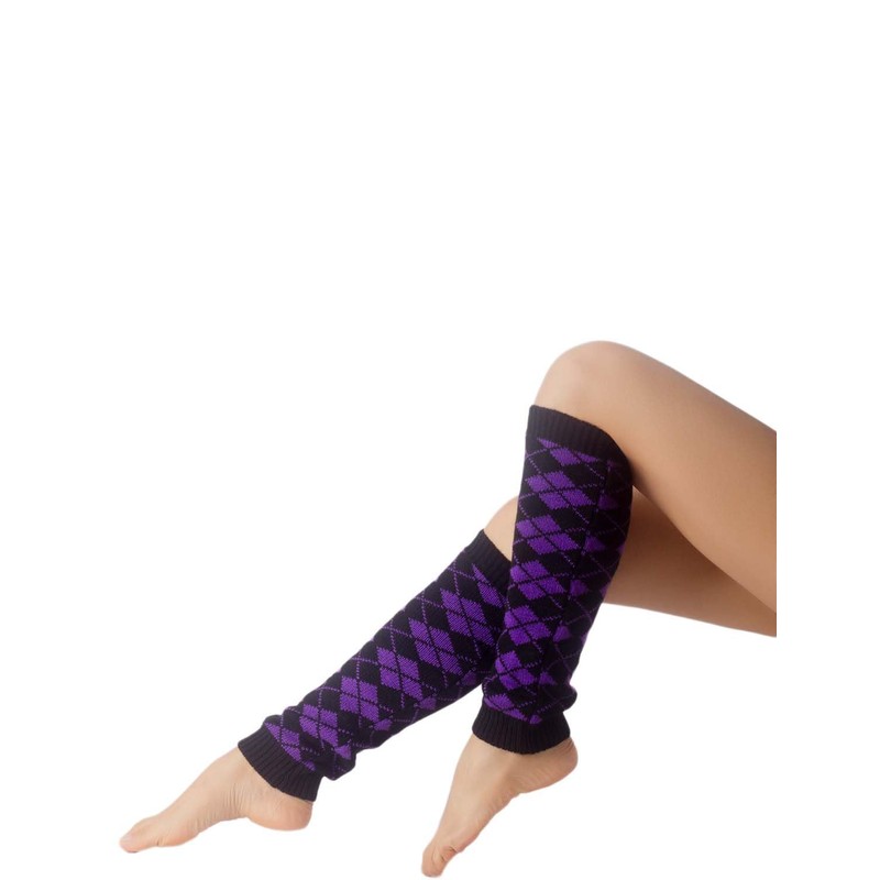 iB-iP Women's Ballet Dancer Aerobic Checked Thermal Leg Warmers, Hyacinth