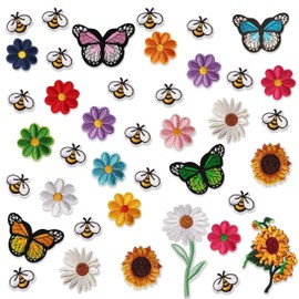 40 Pieces Butterfly Flower Bee Iron On Patches, Embroidered Iron On Embroidered Patches, Applique Patches for Clothing Sew Iron on Embroidered Appliques for Jeans Hat Jacket Repair